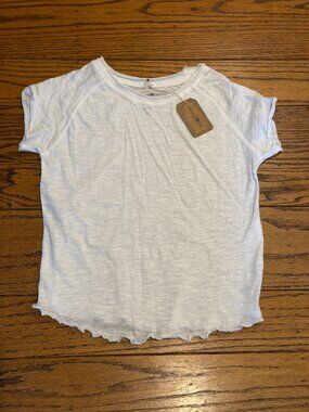 Natural Life White Cotton Slub Tee Lettuce Hem Raw Edge Short Sleeve XS NWT